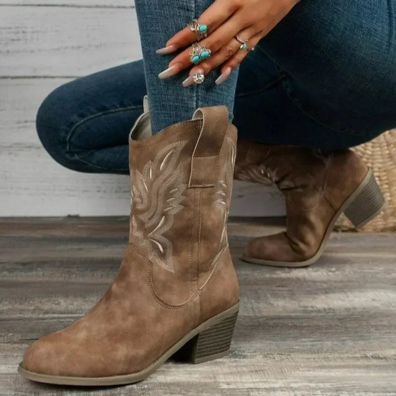 Elevated Comfort: Suede Western Ankle Boots