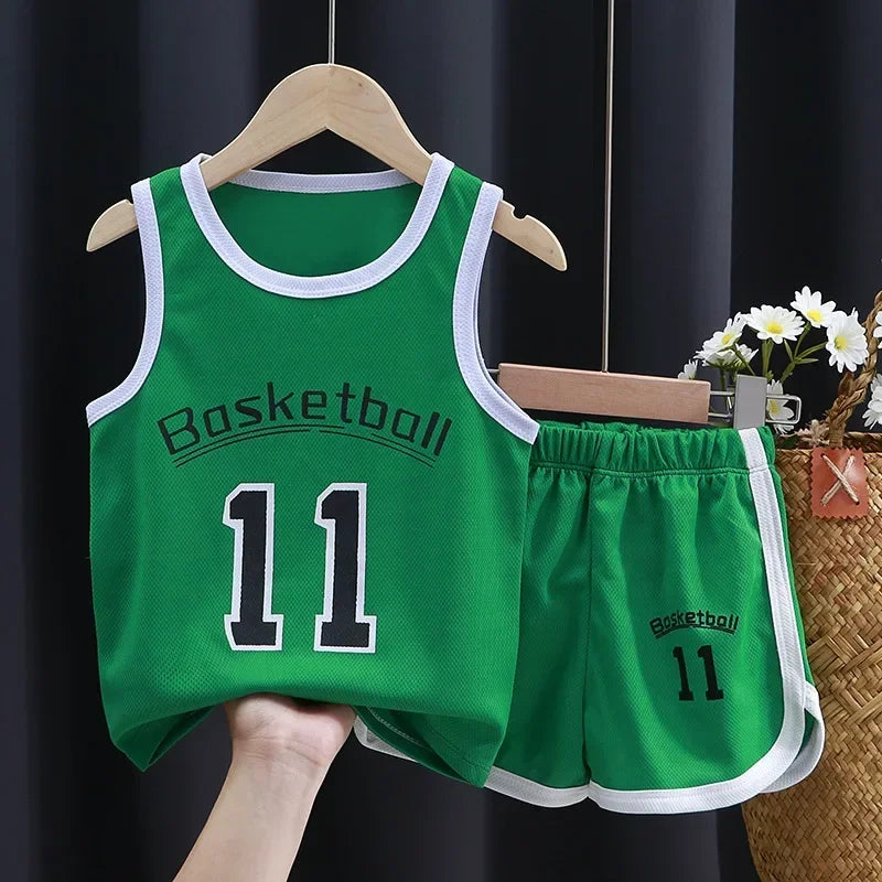 Summer Kids Basketball Jersey and Shorts Set