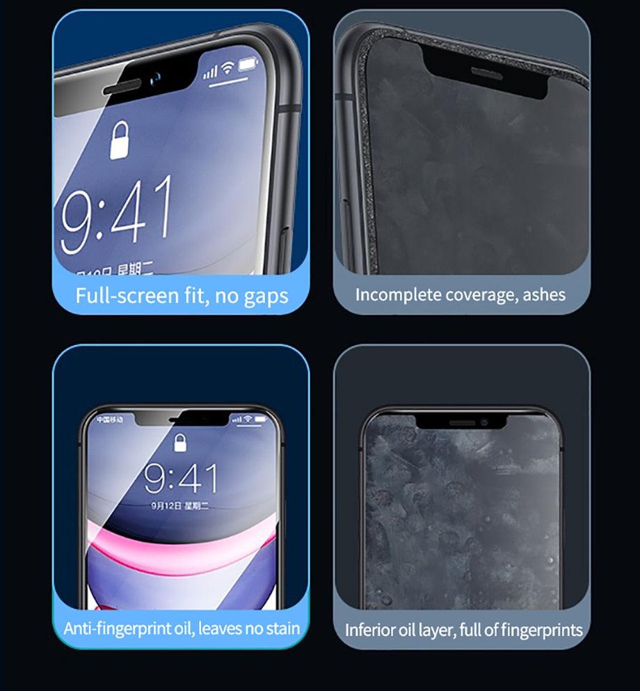 80D Full Protective Glass For iphone 6 7 8 Plus X Xr Xs Max SE Tempered Screen Protector iPhone 11 12 13 Pro Max Mini Glass Film Screen Protector with Full-Coverage, Easy Installation Frame