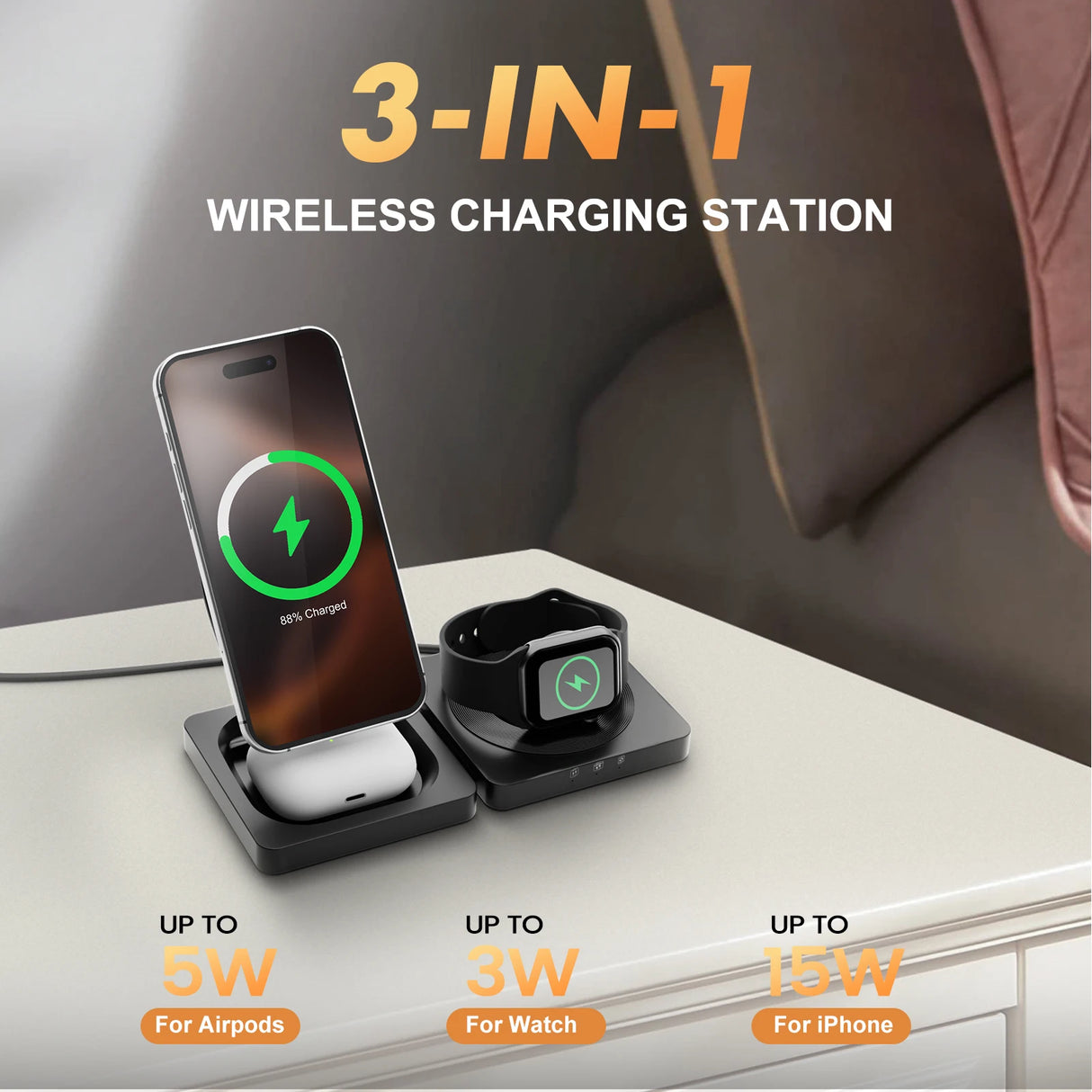 Magnetic Wireless Charger 3-in-1 Folding Fast Charging Station Foldable Travel for Magsafe iPhone 17/16/15/14/13 Watch Airpods