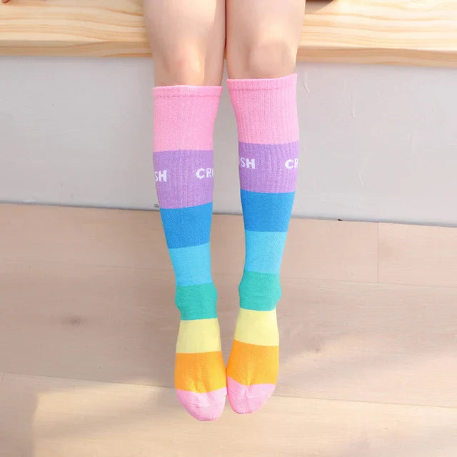 Colorful Embroidered Knee High Socks for Girls