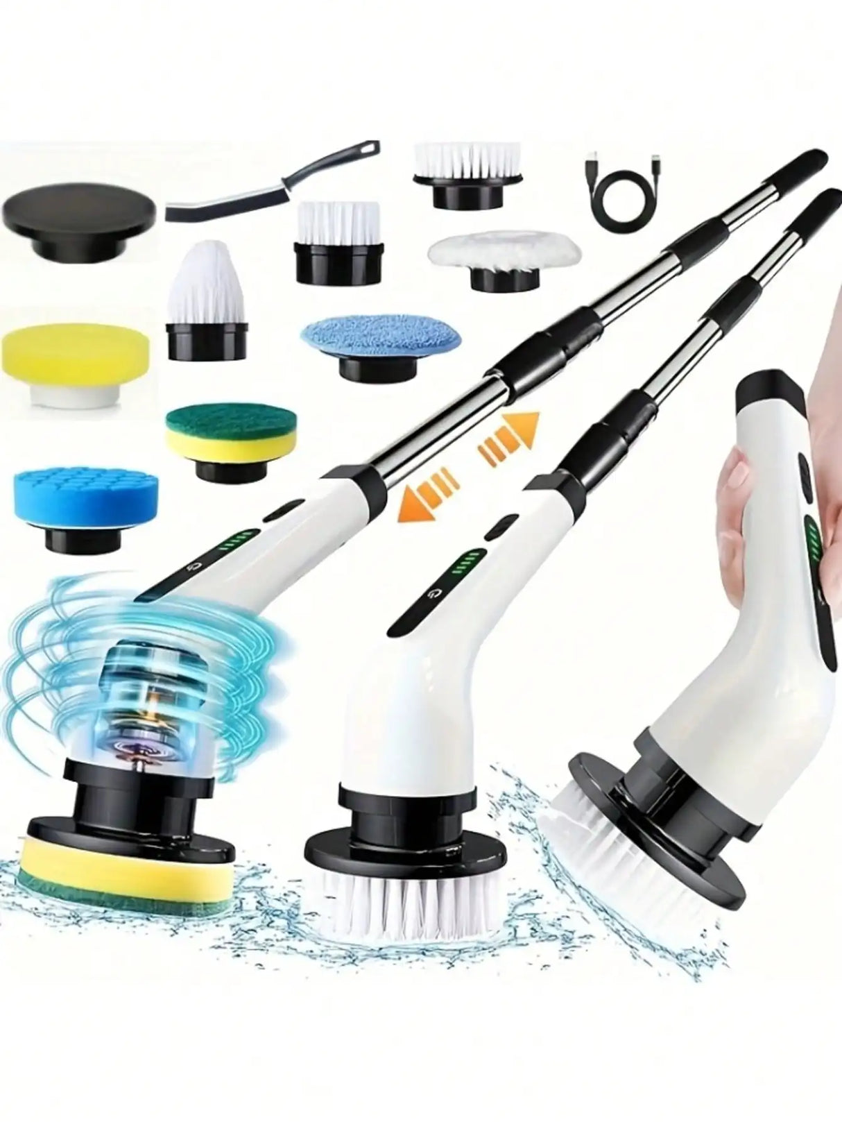 9 In 1 Electric Spin Scrubber Cordless Waterproof Cleaning Brush Multifunctional Tile Floor Tub Bathroom Kitchen Household Tool