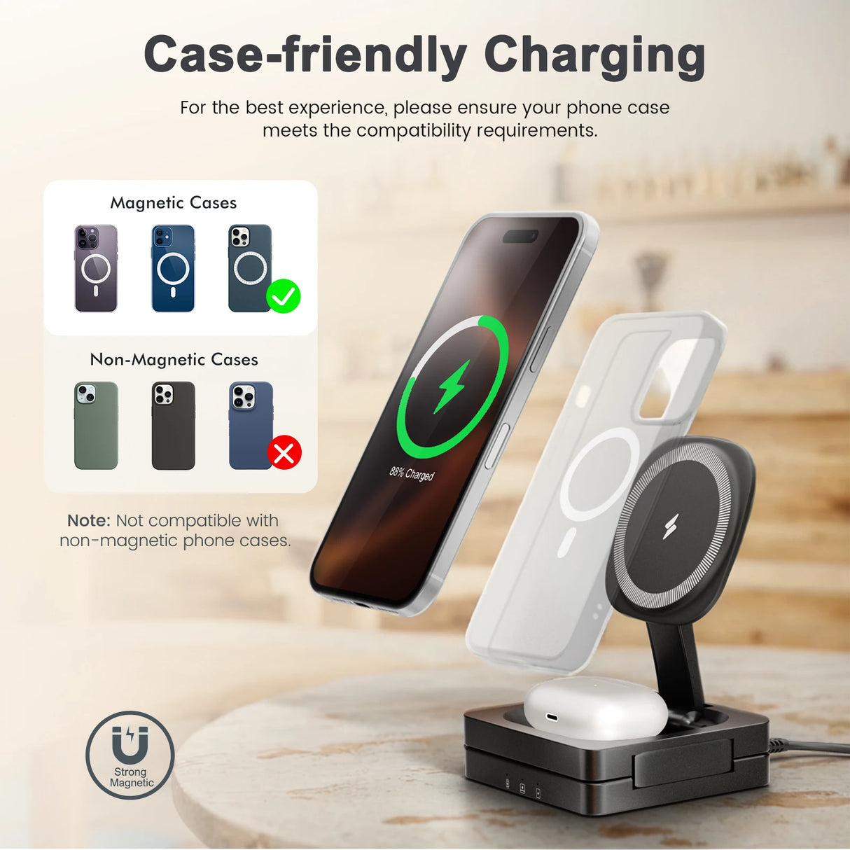 Magnetic Wireless Charger 3-in-1 Folding Fast Charging Station Foldable Travel for Magsafe iPhone 17/16/15/14/13 Watch Airpods