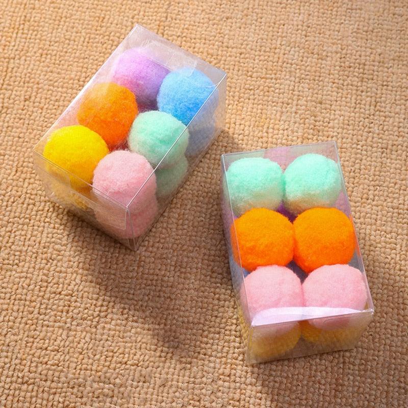 12Pcs/lot Funny Cat Toys Stretch Plush Ball Toys for Cats Colorful Interactive Cat Pom Pom Kitten Toy Pet Supplies Plush Balls for Training and Kitten Play