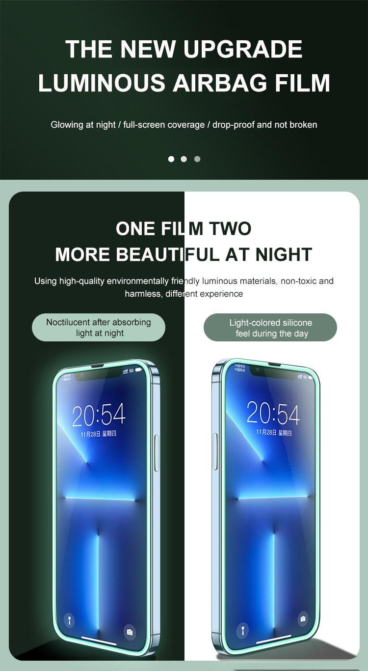 2Pcs Luminous Protective Glass For iPhone 14 13 12 11 Pro Max X XR XS Screen Protector For 7 8 6 Plus SE3 Glowing Tempered Glass Luminous Glowing Tempered Glass Screen Protector for iPhone
