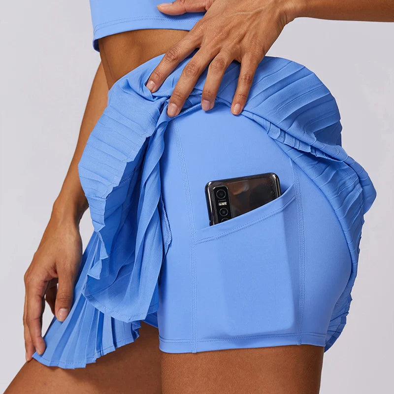 Versatile Tennis Skirts High Waisted Pleated Pockets Tummy Control