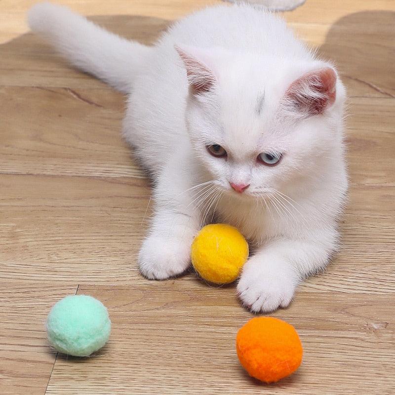 12Pcs/lot Funny Cat Toys Stretch Plush Ball Toys for Cats Colorful Interactive Cat Pom Pom Kitten Toy Pet Supplies Plush Balls for Training and Kitten Play