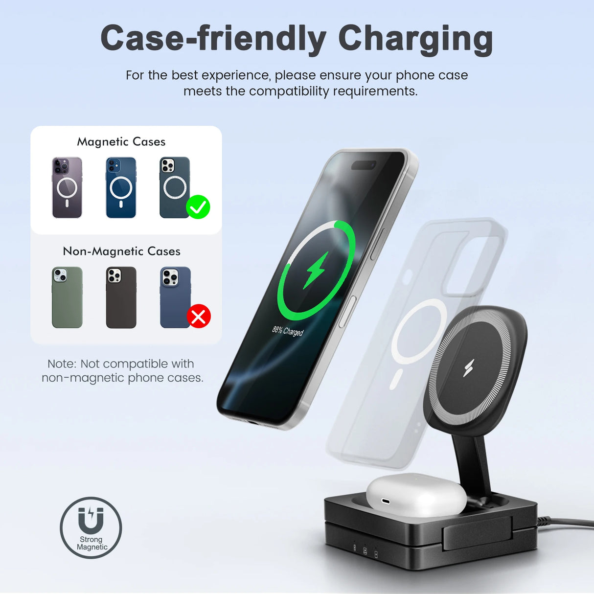 Magnetic Wireless Charger 3-in-1 Folding Fast Charging Station Foldable Travel for Magsafe iPhone 17/16/15/14/13 Watch Airpods