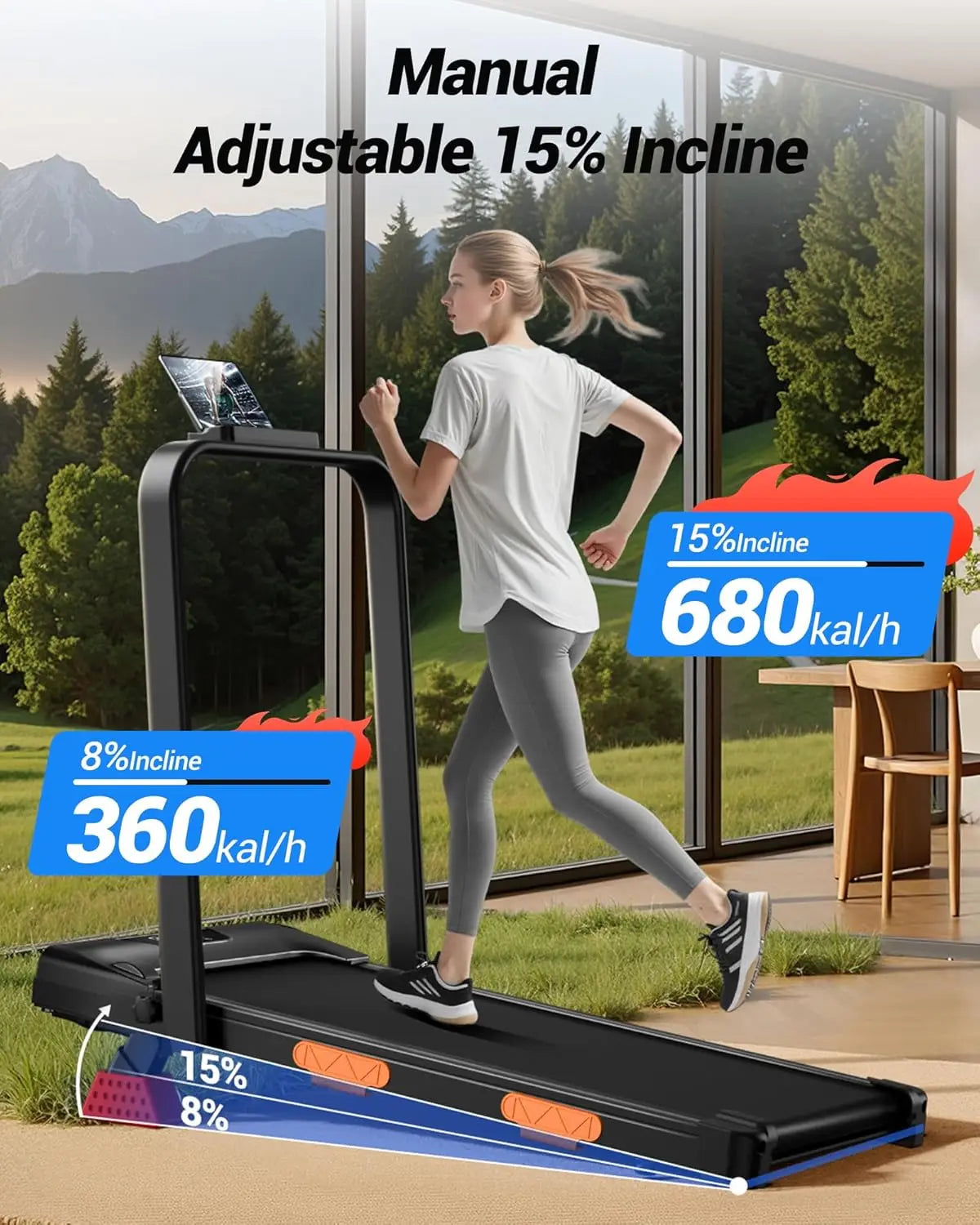 Walking Pad with 15% Incline 0.6-6.2MPH Foldable Portable Treadmill 2.5HP Compact Walking Pad for Home Small Space, Customized