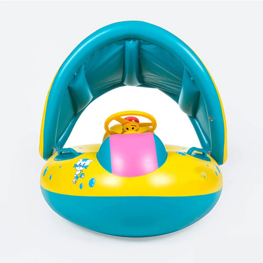 Inflatable Baby Pool Seat with Canopy and Steering Wheel