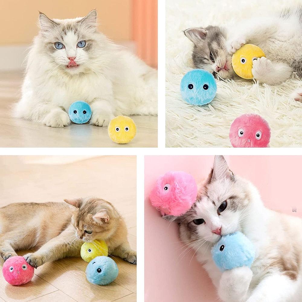 Smart Fluffy Plush Cat Ball Toys Interactive Chirping Balls Cat Kicker Toys 3 Lifelike Sounds Fun Kitty Kitten Toys Interactive Electric Cat Ball with Sound