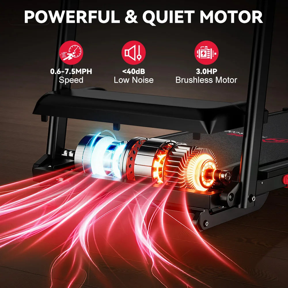 Folding Treadmill with incline Portable Treadmills Home with HandleBar,Walking Pad Foldable 3.0HP Quiet Brushless LED Dispay