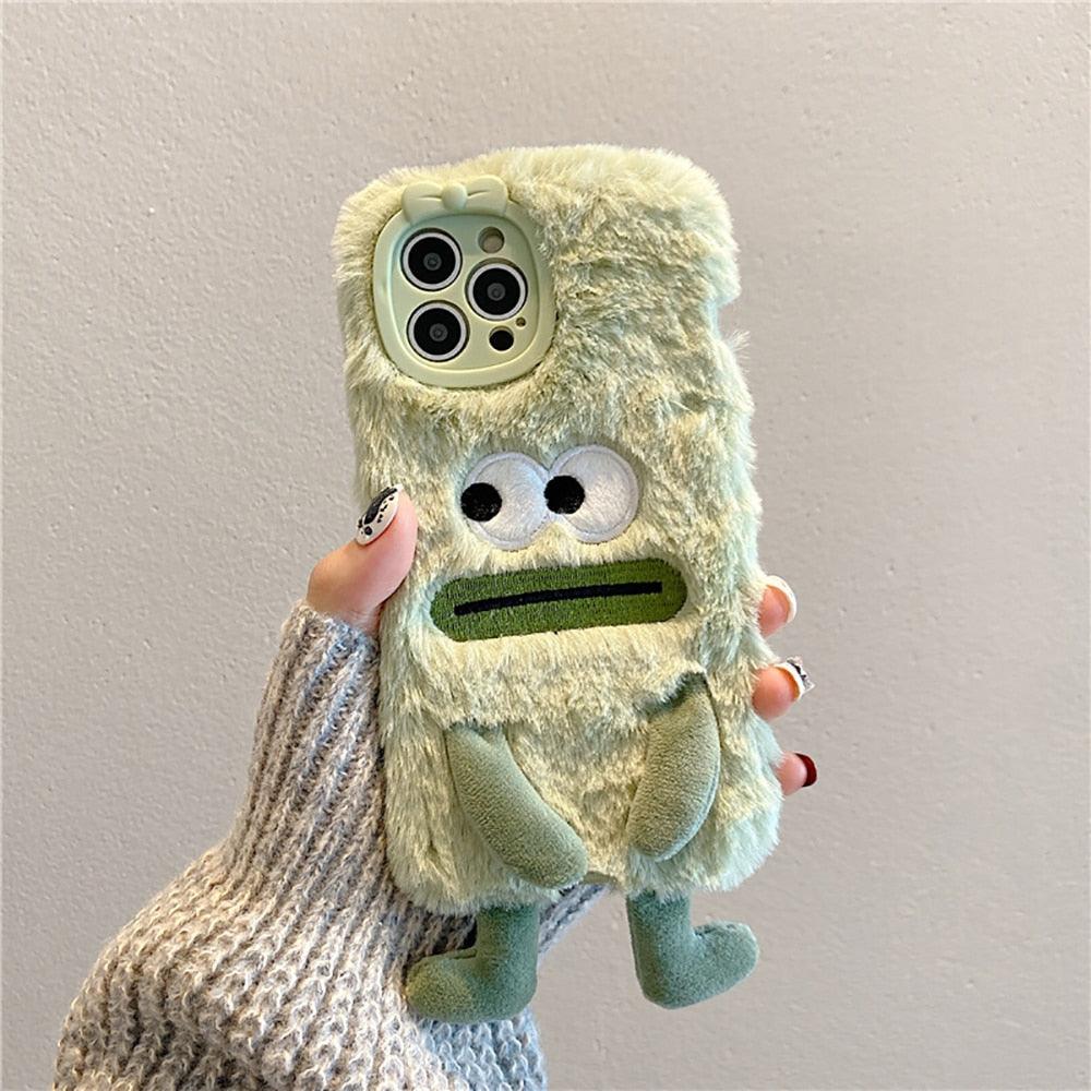 3D Cute Hairy Fluffy Fur Plush Winter Warm Phone Case For iPhone 14 13 12 11 Pro Max Plus Soft Cartoon Back Cover Cute Fuzzy Furry Case Fashion Luxury Case