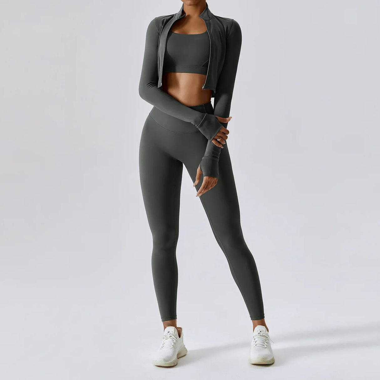 Zippered Yoga Set Long Sleeve & High Waist Leggings
