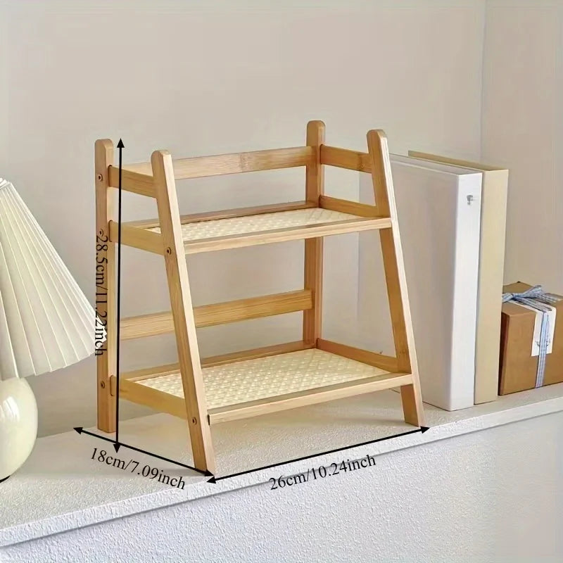 1-Piece (Small) 2-Tier Bamboo Organizer Rack – Multifunctional Storage Shelf for Kitchen, Office, or Bedroom | Arched Design, Bohemian-Style Wood Finish | Ideal for Displaying Coffee Mugs, Plants, Cosmetics, and Wine – Pr