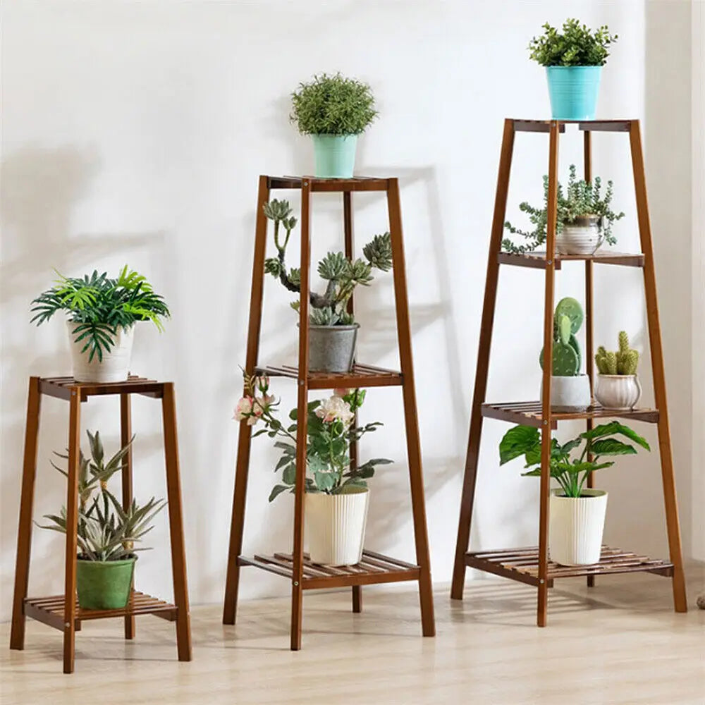 Bamboo Tall Plant Stand Indoor Outdoor Flower Display Shelf Corner Storage Rack