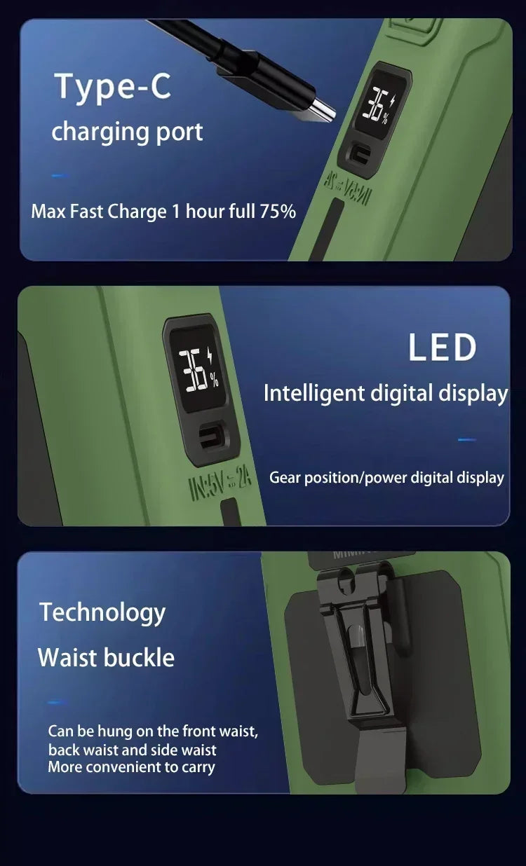 Portable Waist Fan 20000mAh Outdoor Hanging Neck Fan Rechargeable Strong Wind Waist Clip Camping Fan with Power Bank Lighting