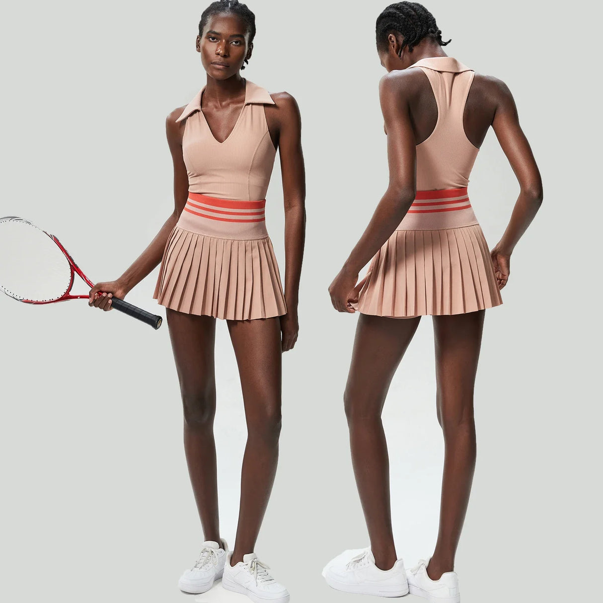 Women's Summer Two Piece Set High Waisted Mini Skirt & Backless Sports Bra
