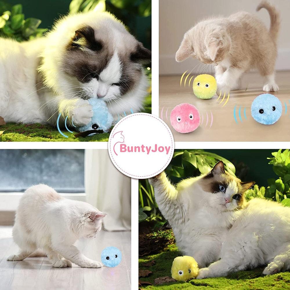 Smart Fluffy Plush Cat Ball Toys Interactive Chirping Balls Cat Kicker Toys 3 Lifelike Sounds Fun Kitty Kitten Toys Interactive Electric Cat Ball with Sound