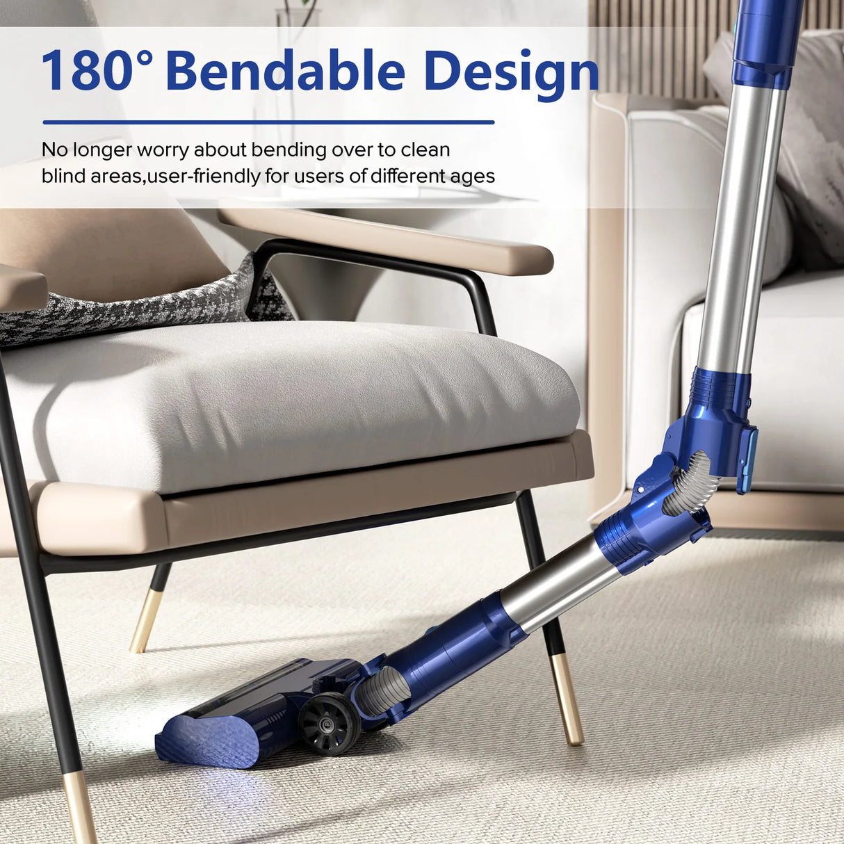PrettyCare P1 Cordless Vacuum Cleaner 45 Mins 28Kpa Powerful Stick Vacuum with Brushless Motor LED Touch Display