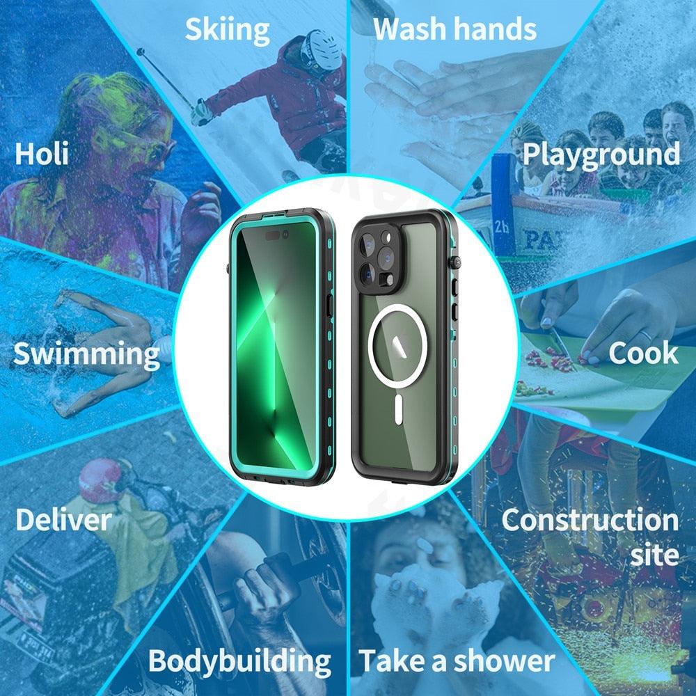Waterproof Case For iPhone 14 Pro Max 14 Pro iPhone 13 Pro Max Protector Full Body Protective Dustproof Magnetic Phone Case Waterproof 360 Degree All-Round Protection with Built-in Screen Protector Outdoor Transparent Shockproof Case