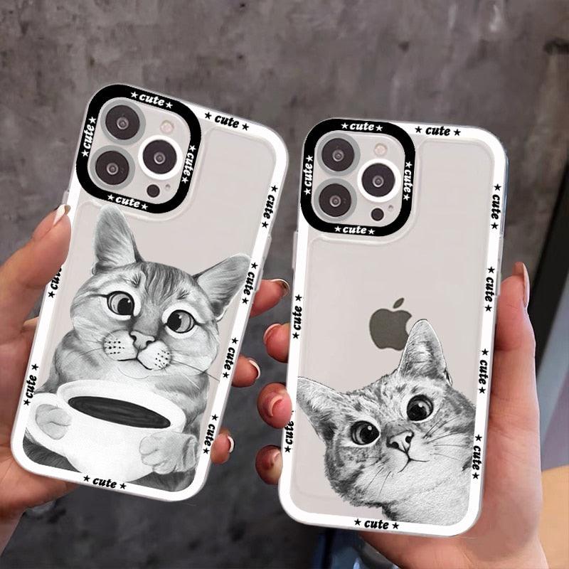 Cute Cat Phone Case for iPhone 11 12 13 Mini Pro Max 14 Pro Max Case shell Blank Printable Phone Case for Soft Rubber Cool Polish Phone Case