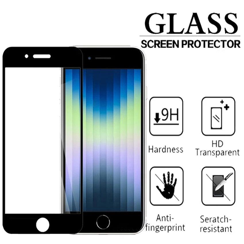 3PCS Full Cover Tempered Glass For iPhone SE 2022 2020 7 8 Plus Screen Protector Black Edge On iPhone SE3 SE2 Protective Glass Anti Fingerprint Film Screen Protector for iPhone