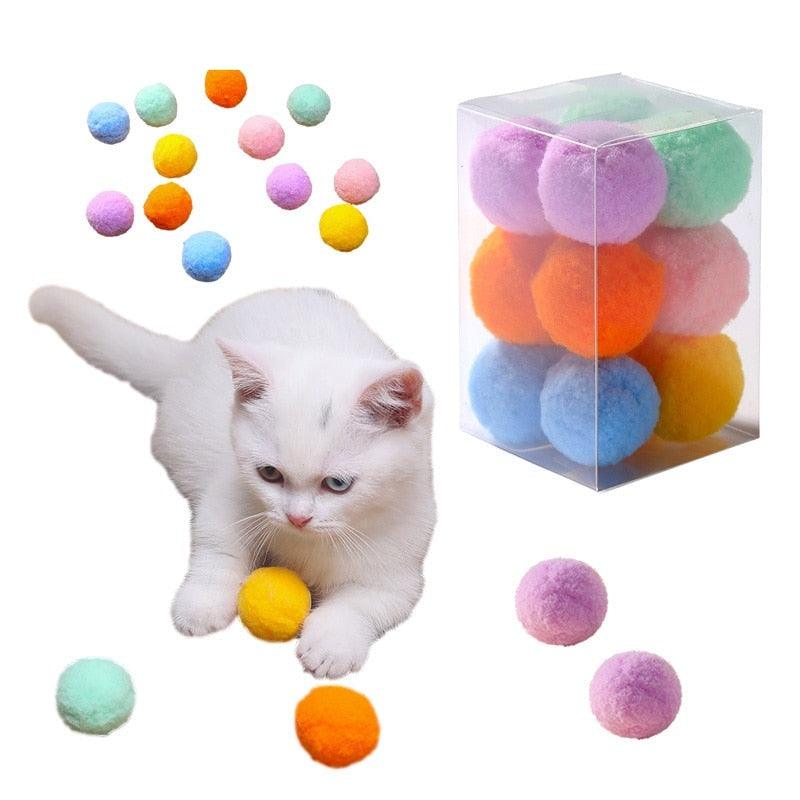 12Pcs/lot Funny Cat Toys Stretch Plush Ball Toys for Cats Colorful Interactive Cat Pom Pom Kitten Toy Pet Supplies Plush Balls for Training and Kitten Play
