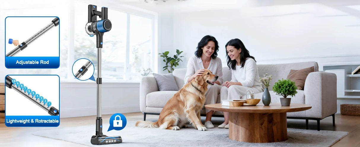 Cordless Vacuum Cleaner,55Kpa/45Mins/8 in 1 Powerful Suction,Self-Standing, 3 Suction Modes, Vacuum for Floor Carpet Pet Hair