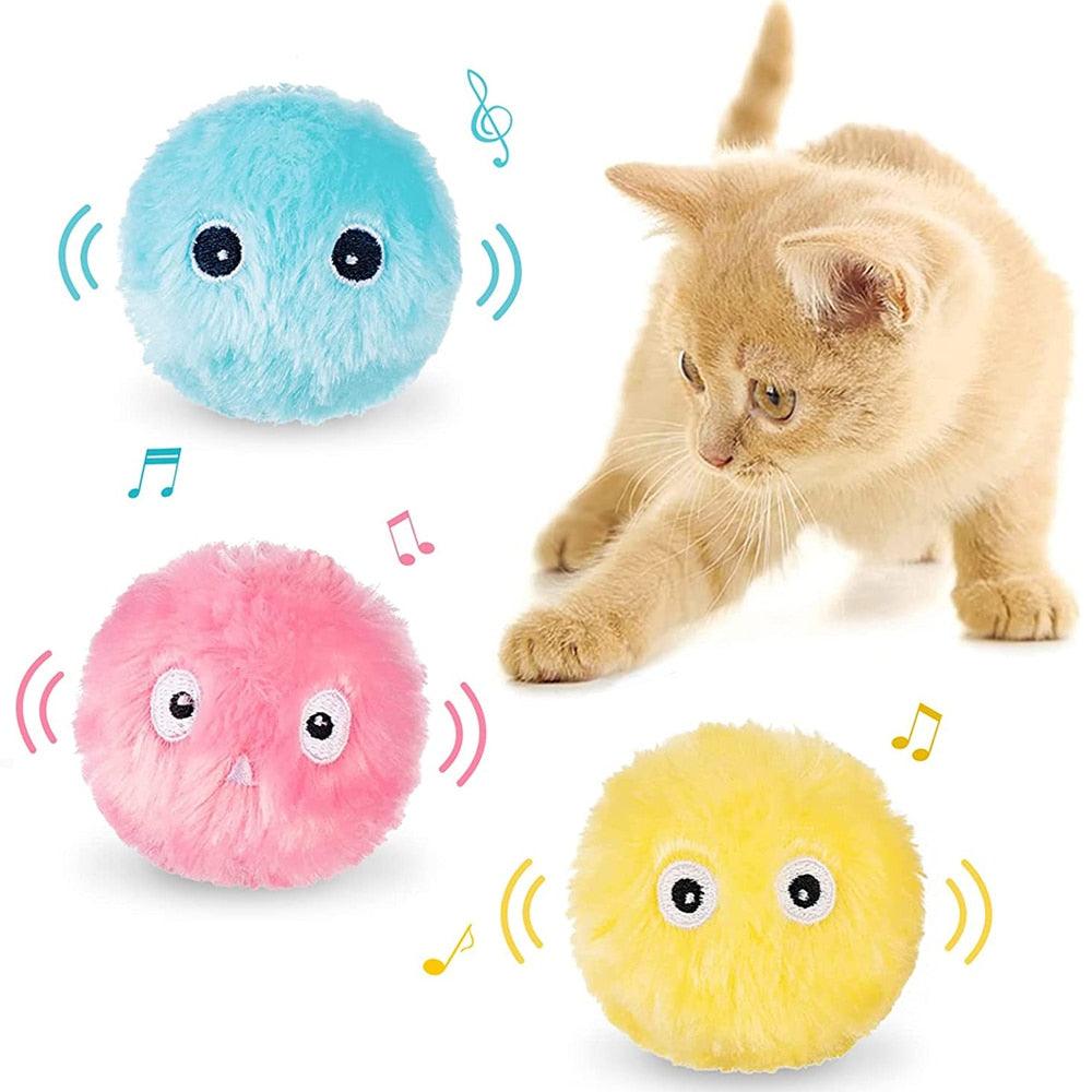 Smart Fluffy Plush Cat Ball Toys Interactive Chirping Balls Cat Kicker Toys 3 Lifelike Sounds Fun Kitty Kitten Toys Interactive Electric Cat Ball with Sound