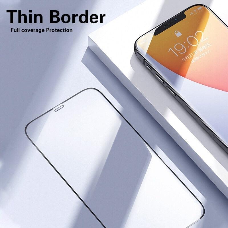 4PCS Full Cover Protective Glass For iPhone 13 12 11 Pro Max Screen Protector For iPhone 6 7 8 Plus X XR Xs SE 2020 Mini Glass Full Glue Big Curved Edge Flexible Tempered Glass for iPhone