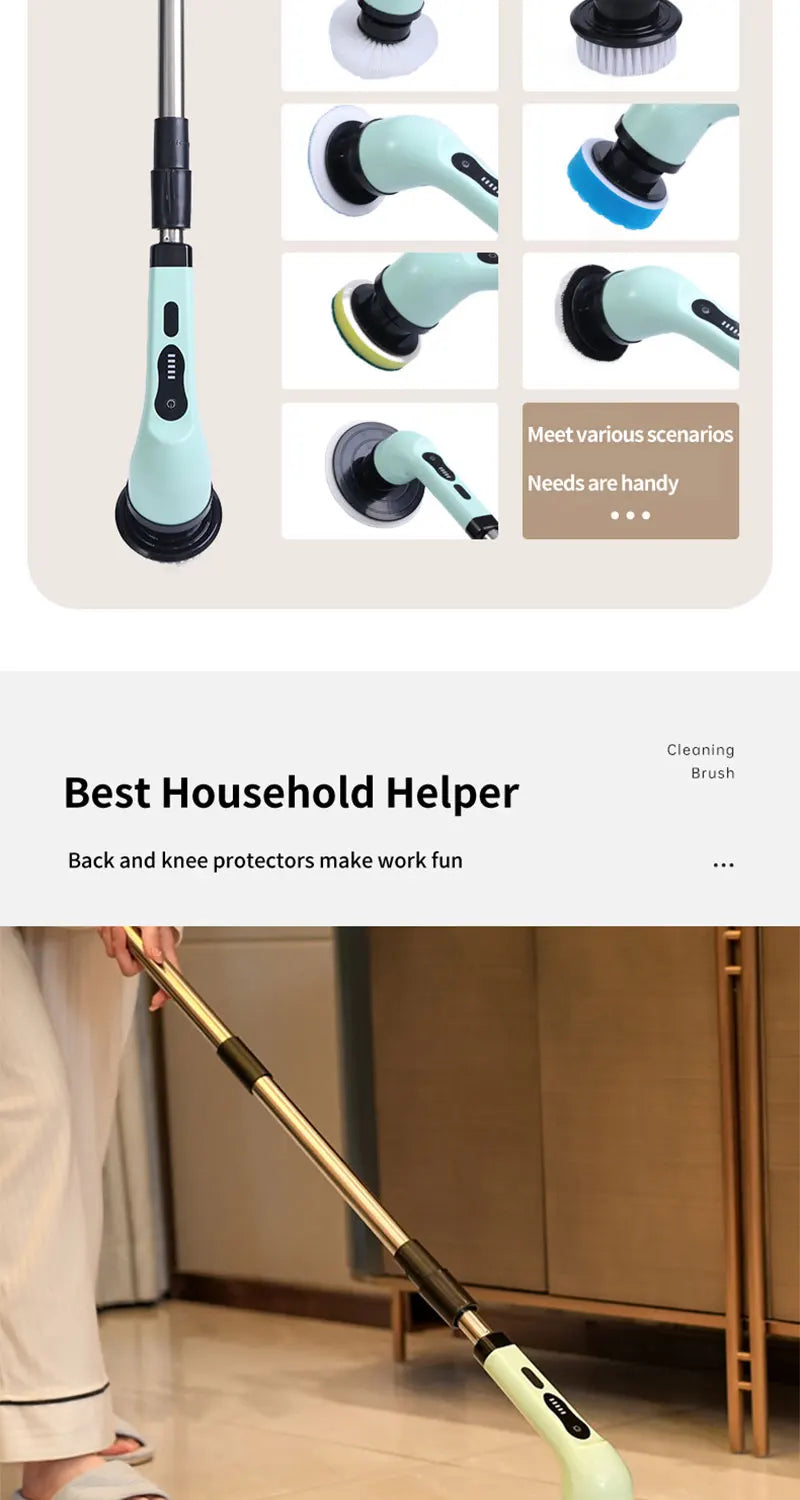 9 in 1Electric Spin Scrubber,Cordless Cleaning Brush Shower Scrubber – Adjustable Extension Handle Waterproof for Tub Tile Floor