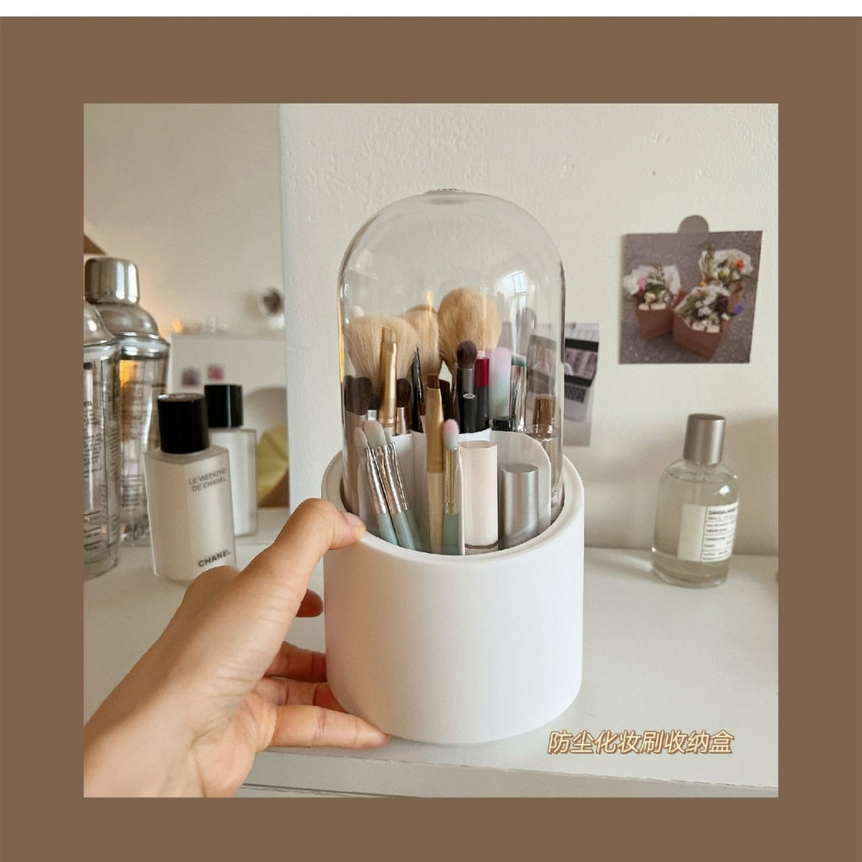 Desktop Makeup Brush Storage Bucket Cup Holder with Lid