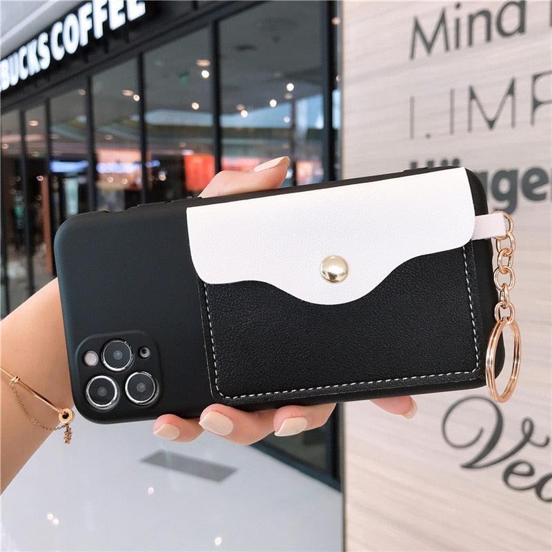 Luxury Wallet Phone Case For iPhone 13 Pro Max 11 12 Pro Max X XR XS 7 8 Plus 13 Mini Soft Silicone Handbag Card Phone Case Wallet Compatible iPhone Bag Cover