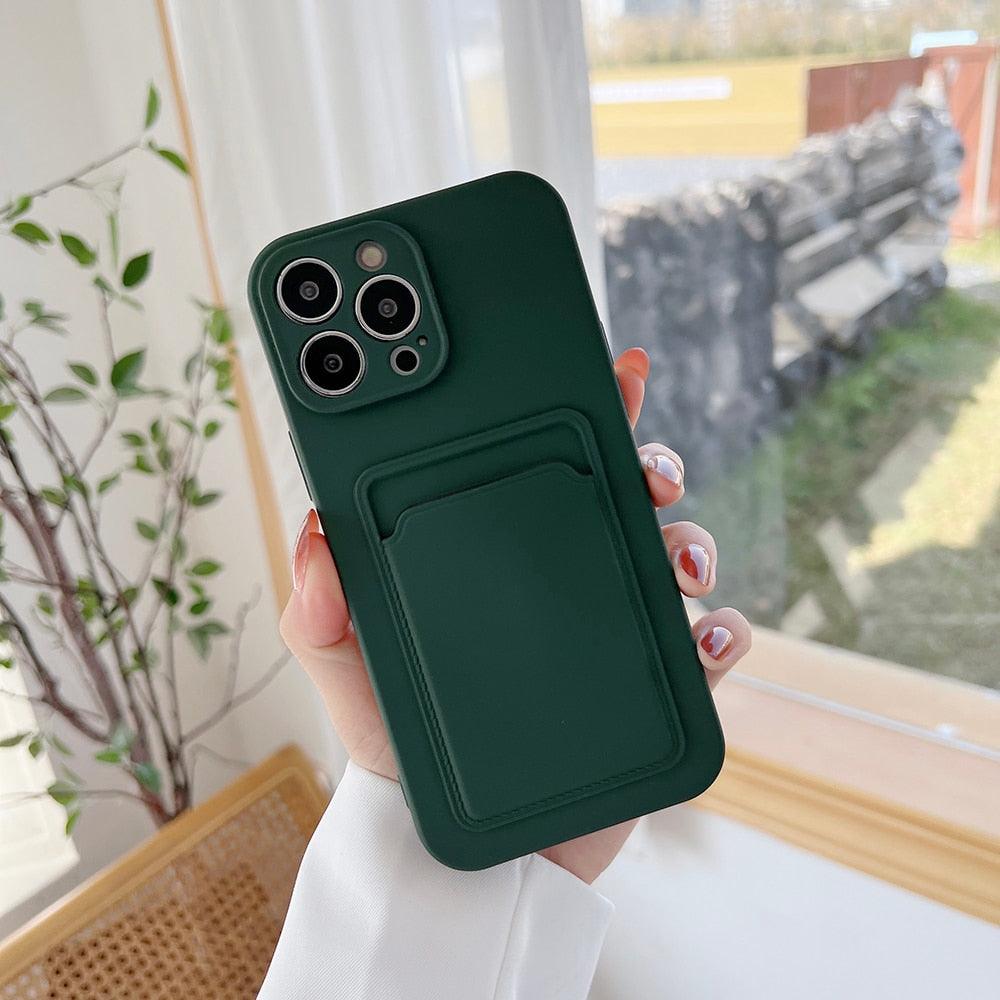 Soft Silicone Card Phone Case for IPhone 13 12 Pro Max Shockproof Protector Cover for IPhone 14 Plus Cases Heavy Duty Solid Slim Lightweight Anti-Shock Cover for iPhone
