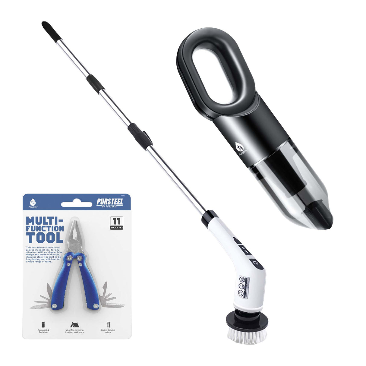 π‘ Ultimate Cleaning & Multi-Tool Bundle β Cordless Rechargeable Power Scrubber, Pursonic Handheld Vacuum & 11-in-1 Multifunction Tool! π οΈβ¨