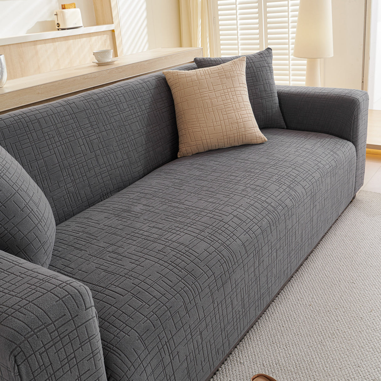 Embossed Lines Couch Covers Stretchable Non-Slip & Washable Sofa Slipcovers