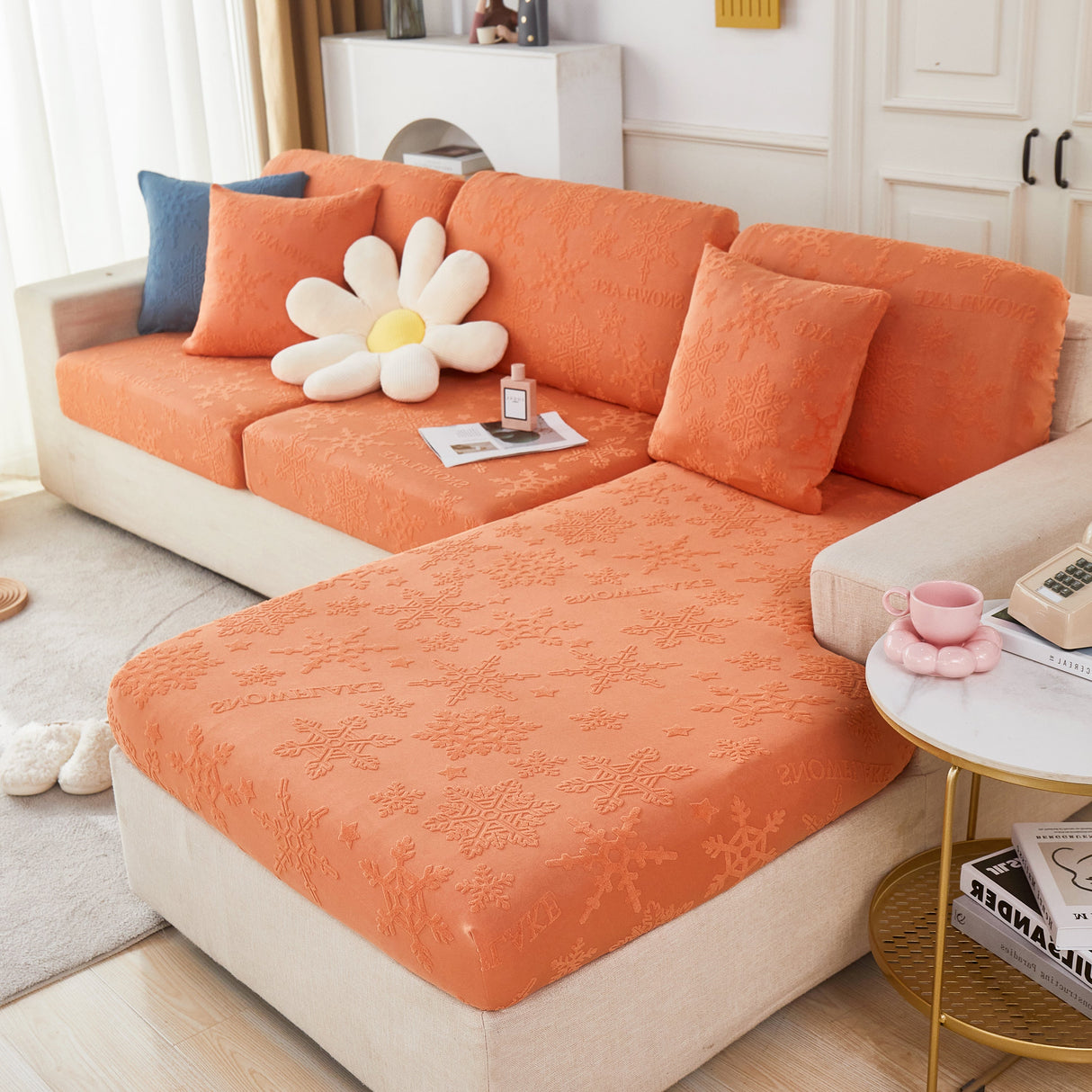 Jacquard Fabric Couch Cushion Covers, Elastic Stretch Sofa Protector for L-Shaped Couches and Pet-Friendly Living Rooms