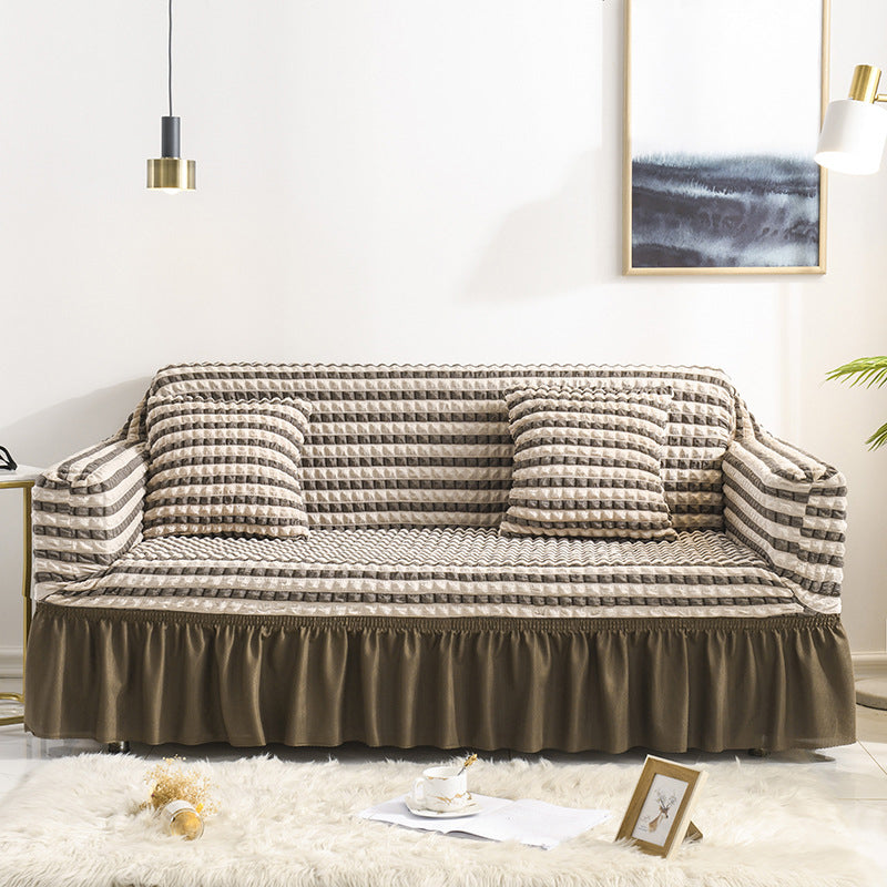 High-Quality Seersucker Stretch Sofa Slipcover with Elastic Bottom and Skirt Washable Furniture Protector for Kids and Pets 1/2/3/4 Seater Options