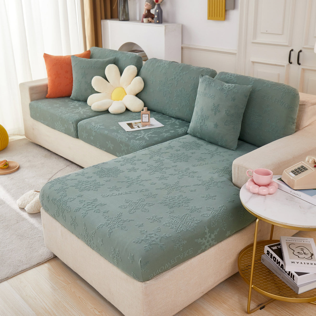 Jacquard Fabric Couch Cushion Covers, Elastic Stretch Sofa Protector for L-Shaped Couches and Pet-Friendly Living Rooms