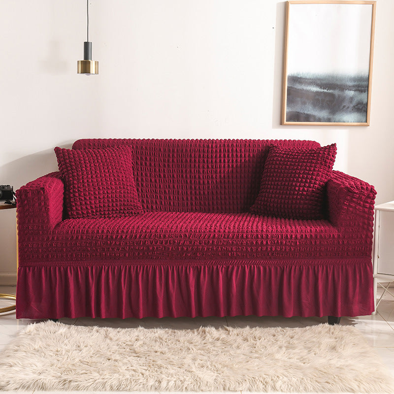 High-Quality Seersucker Stretch Sofa Slipcover with Elastic Bottom and Skirt Washable Furniture Protector for Kids and Pets 1/2/3/4 Seater Options