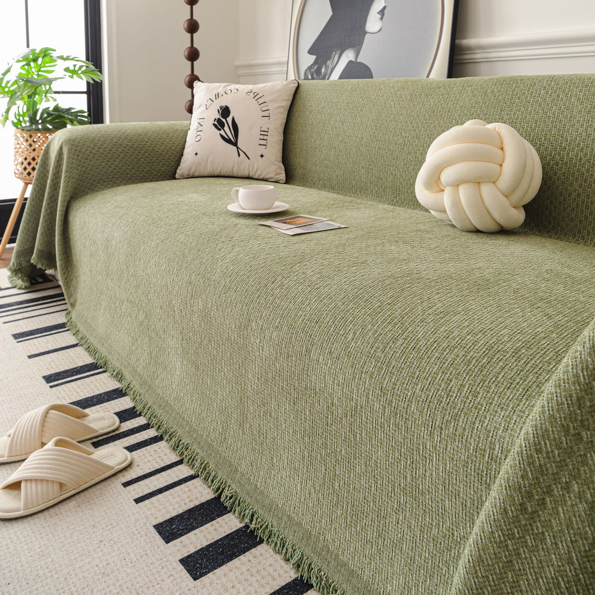 Textured Woven Modern Sofa Cover, Natural Blend Decorative Couch Throw Blanket