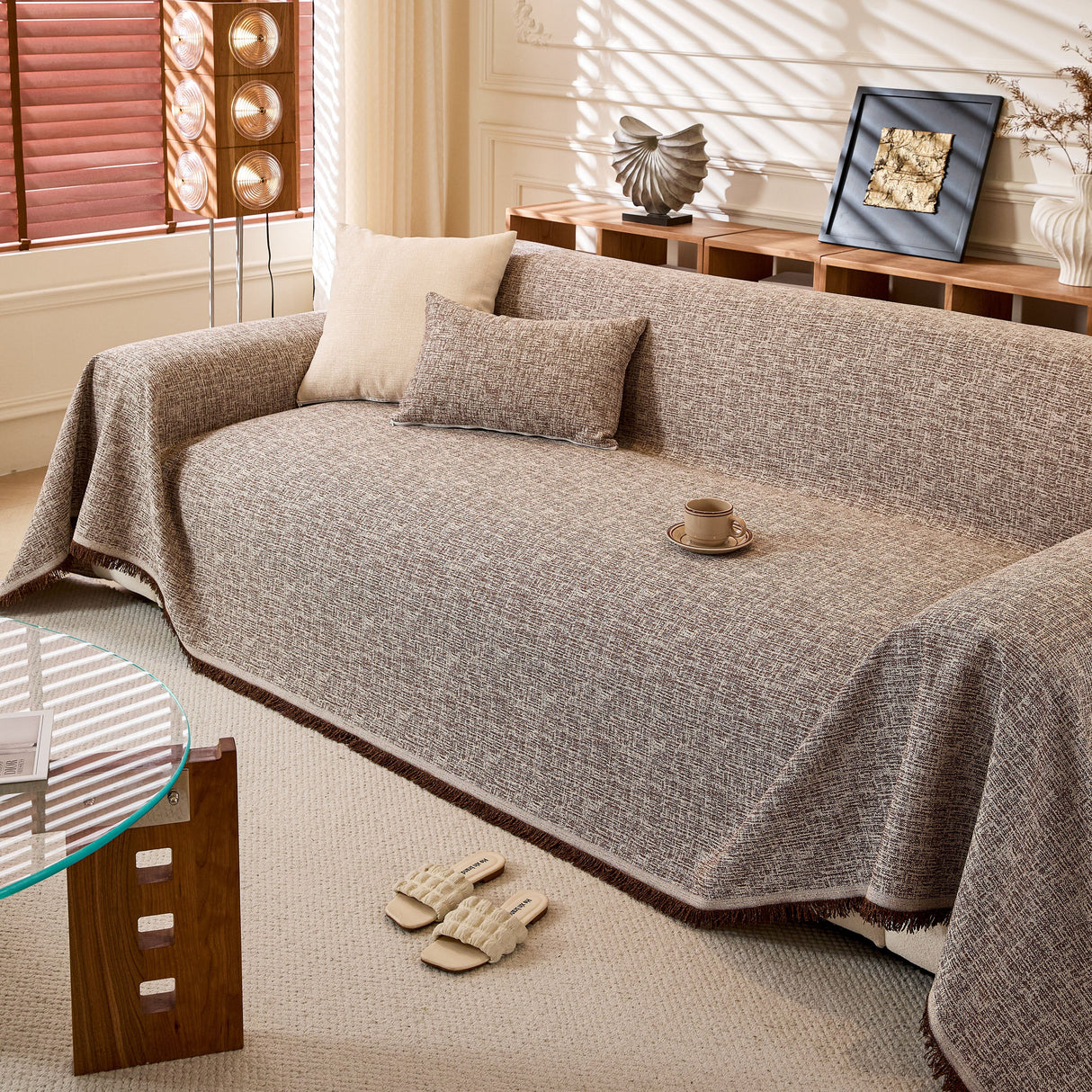 Natural Textured Linen Couch Cover, Breathable & Hypoallergenic Furniture Protector