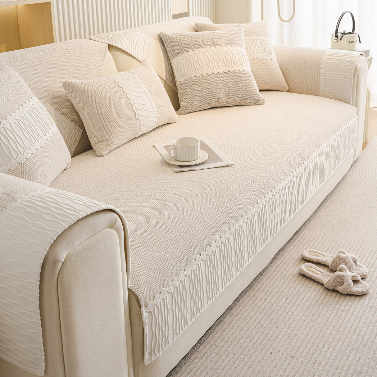 Herringbone Sofa Protector Cover, Non-Slip Couch Cover for Seat, Back & Arms