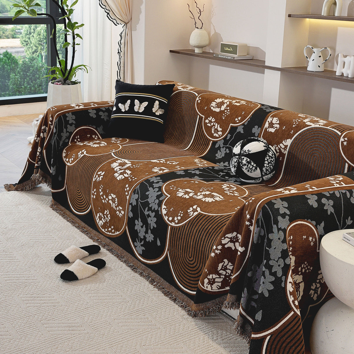 Modern Retro Sofa Throw - Decorative, Washable Chenille Blanket & Couch Protector