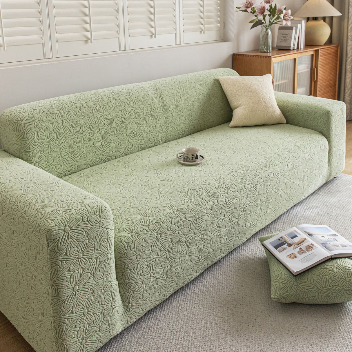 High Elastic Floral Couch Slipcover, Jacquard Stretch Non-Slip Furniture Protector