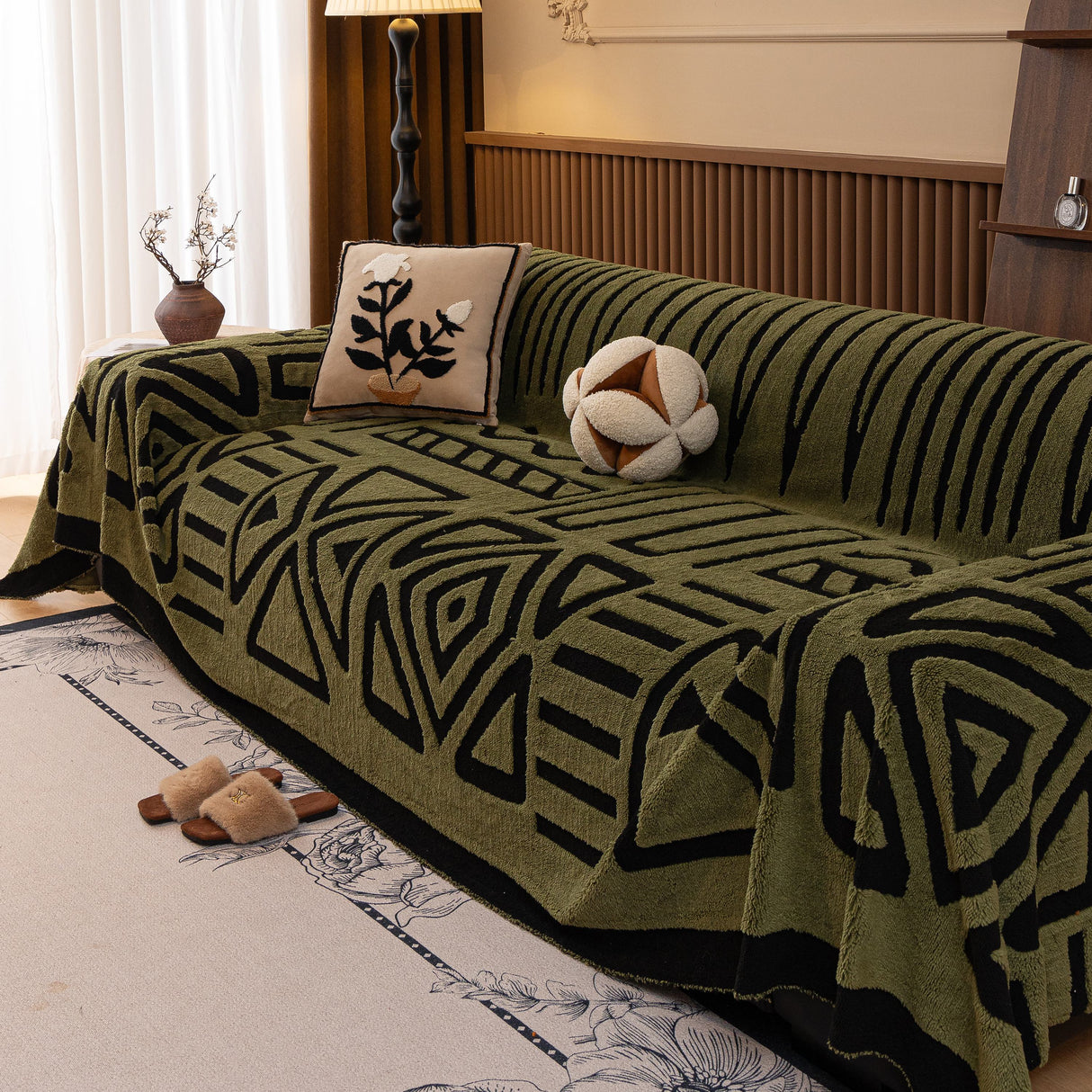 Boho Plush Couch Cover Bohemian Throw Blanket Decor Covers Sofa Chair Furniture Bed