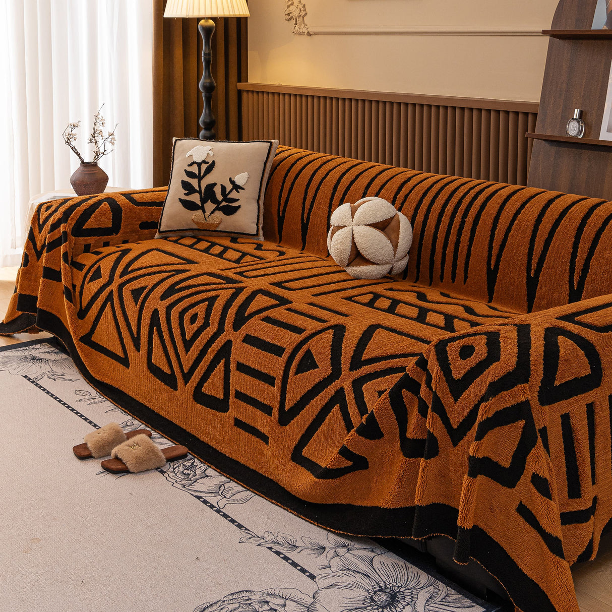 Boho Plush Couch Cover Bohemian Throw Blanket Decor Covers Sofa Chair Furniture Bed