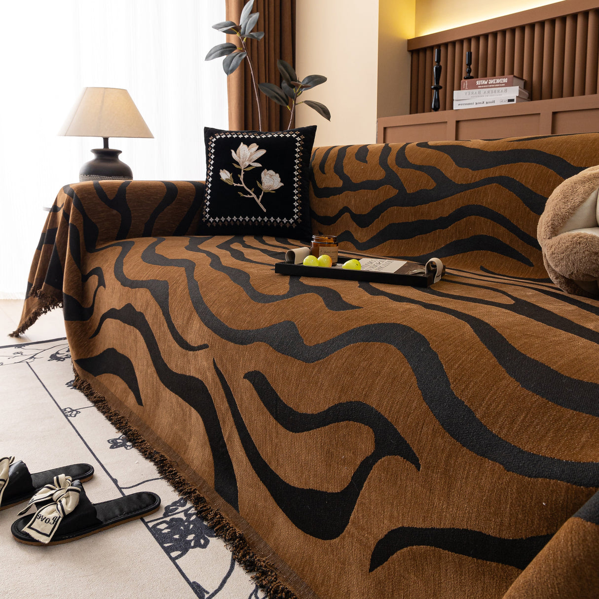 Zebra Striped Chenille Throw Sofa Cover Full-Cover Decorative Furniture Slipcover