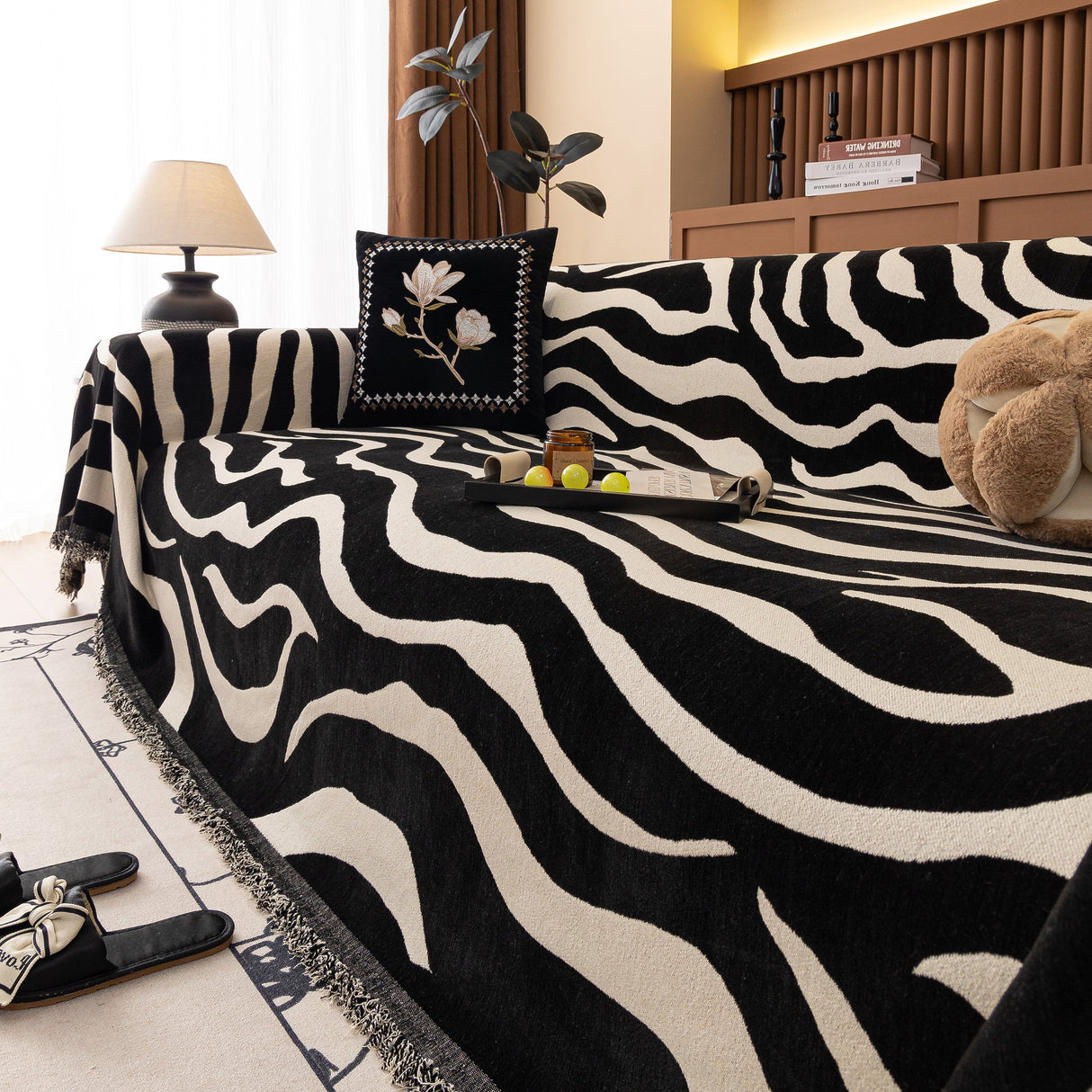 Zebra Striped Chenille Throw Sofa Cover Full-Cover Decorative Furniture Slipcover